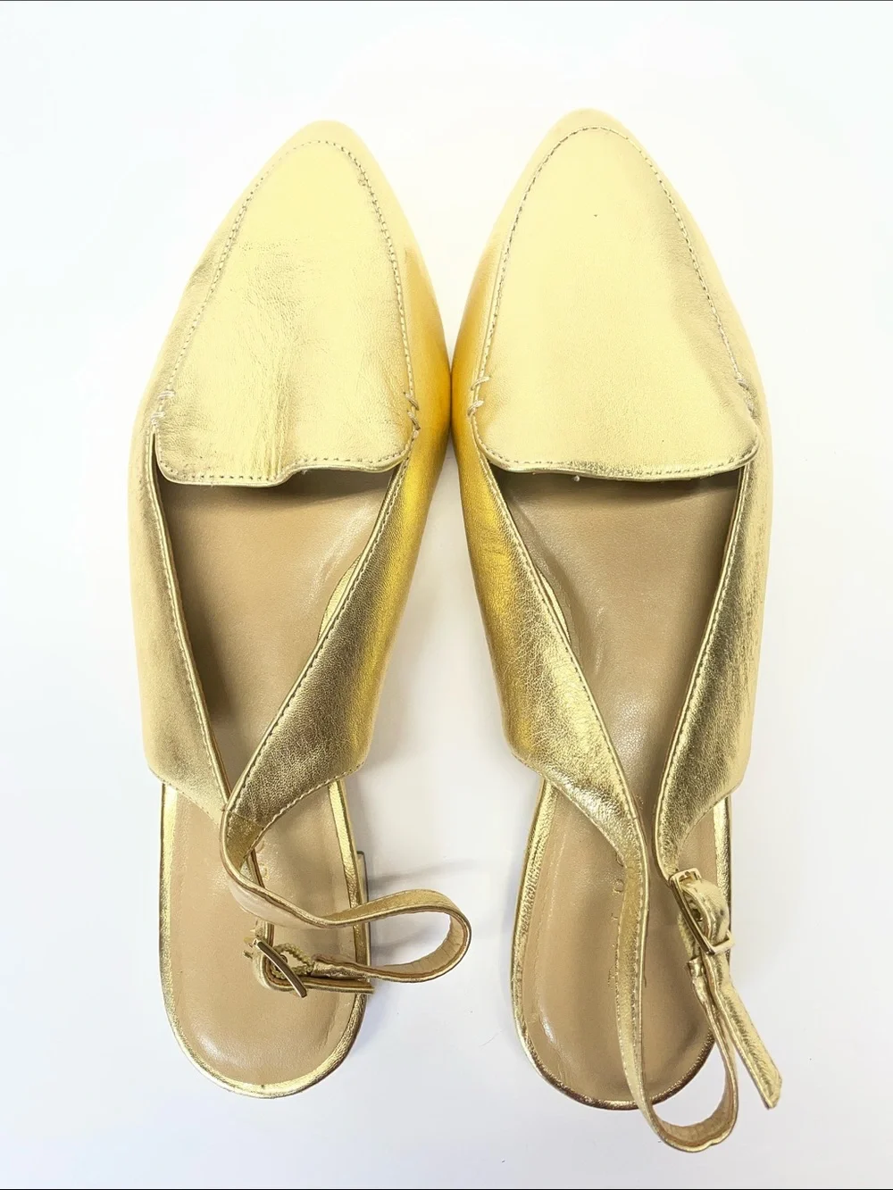 Talbots Metallic Gold Pointed Slingback Loafers